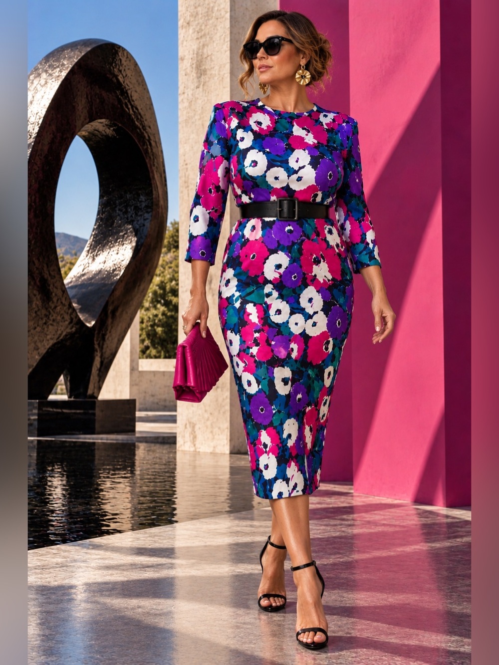 Hana Sung NWT 100% Silk Floral Jacquard Shift Dress Size 18 Multi Color